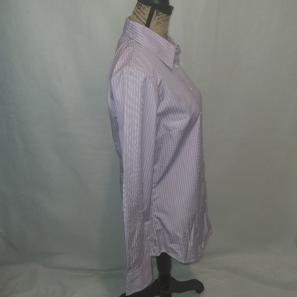 J Crew Women's Classic Cotton Long Sleeve Pinstripe Casual Shirt Violet Purple M - Picture 2 of 9
